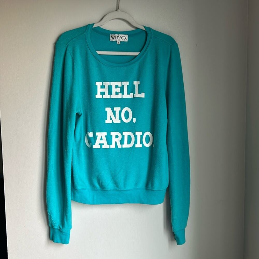 WILD FOX HELL NO CARDIO Turquoise Crew Neck Sweatshirt